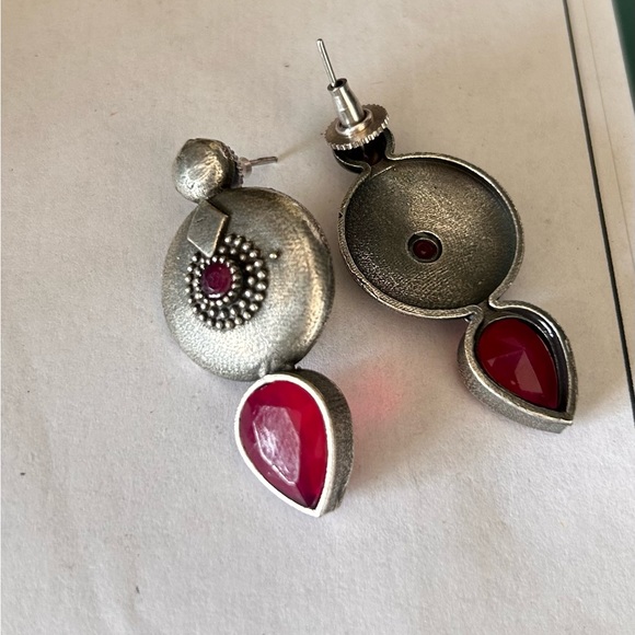 Beautiful Brass based Silver Replica Earrings pair with Antique polish - Picture 3 of 5
